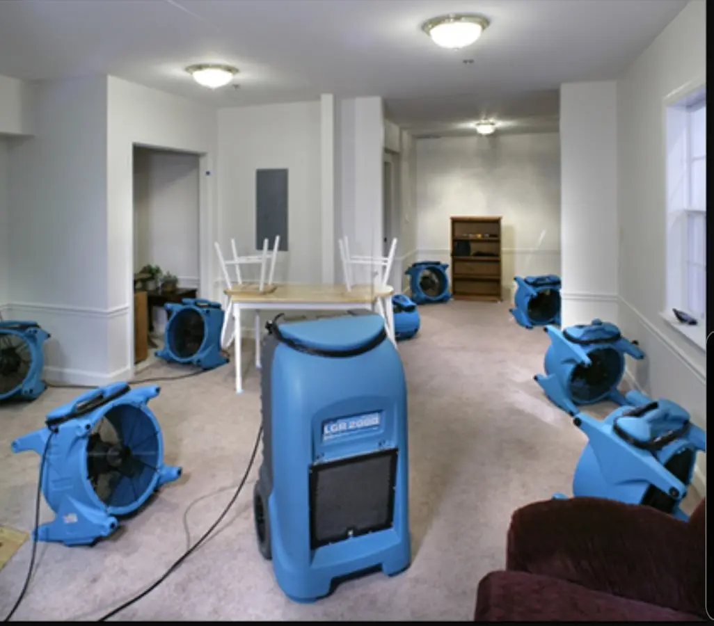Air movers and dehumidifier setup for Water Damage Restoration in Anchorage