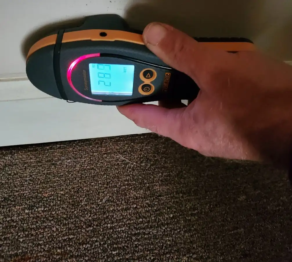 Moisture detection at baseboard during Burst Pipe Cleanup in Anchorage